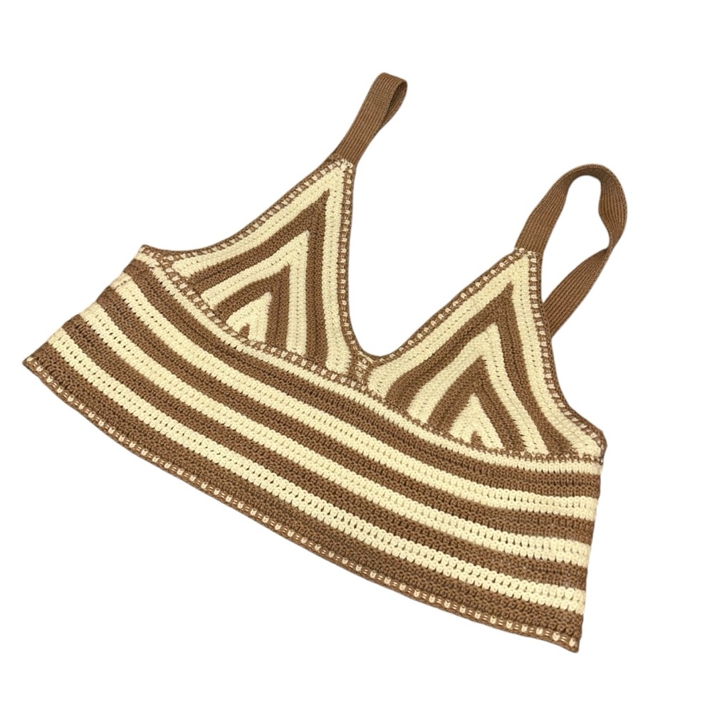 NEW Hazel Moon Brown & Cream Knit Design Crop Top Shirt Women’s Size Medium Fit!